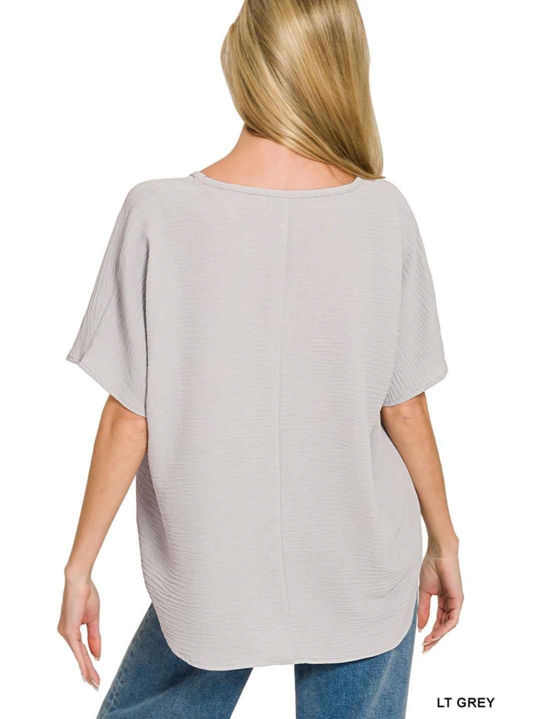 Woven Airflow V-Neck Blouse- Light Grey