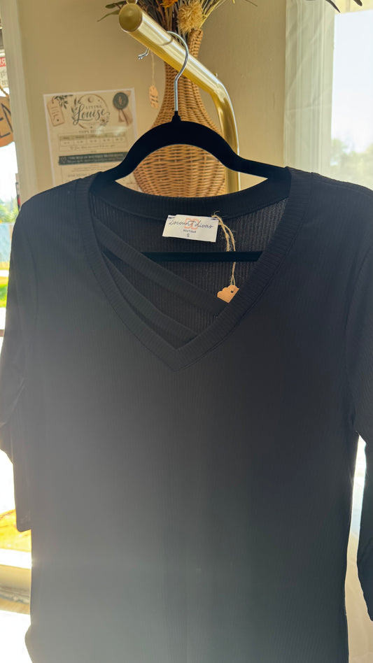 Mini Raised Rib Black 3/4 Length