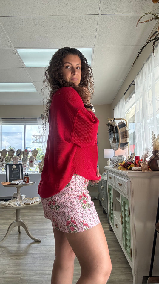 Pink Floral Printed Shorts