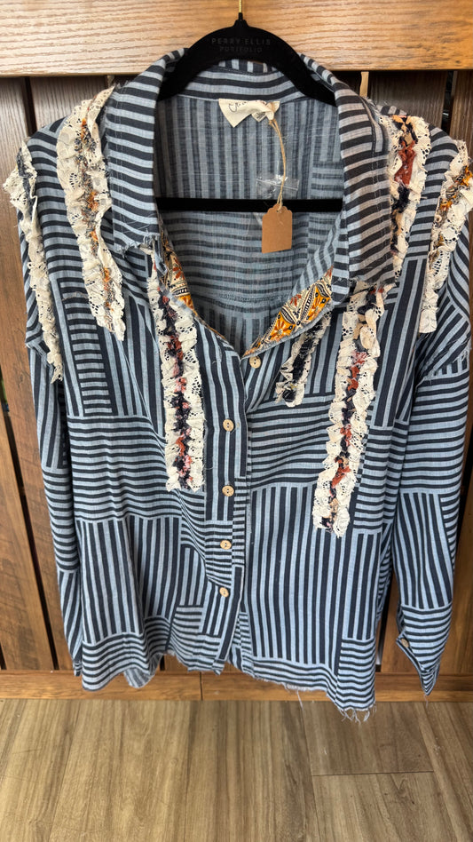 Stripe W/ Ruffle- Blue