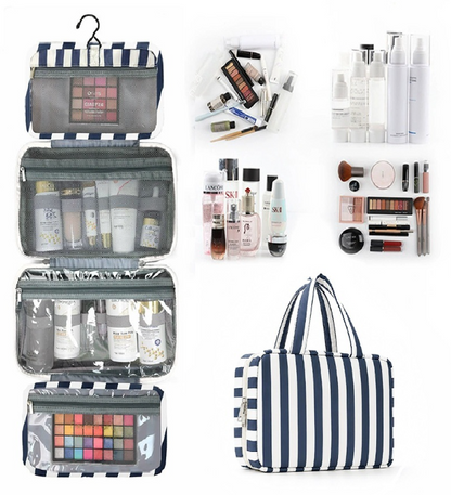 Striped 4-Layer Foldable Hanging Toiletry Bag