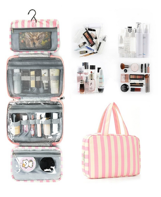 Striped 4-Layer Foldable Hanging Toiletry Bag