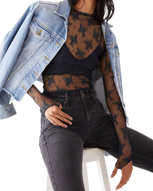 Lady Lux Black Lace Top- XS