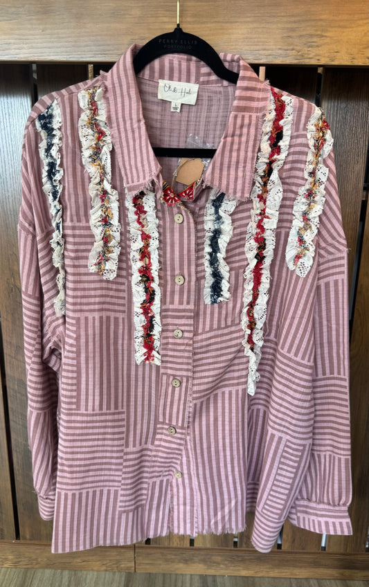 Stripe W/ Ruffle- Pink
