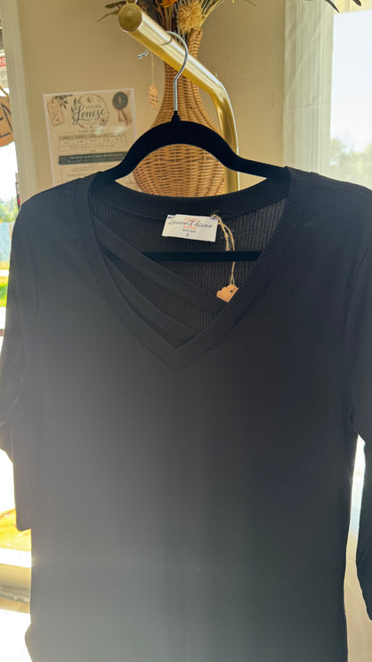 Mini Raised Rib Black 3/4 Length
