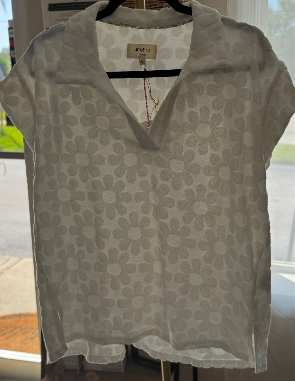 White Towel Material Floral Top