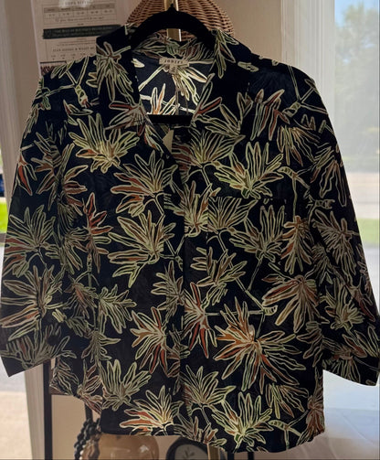 3/4 Length Black Leaf Button Up