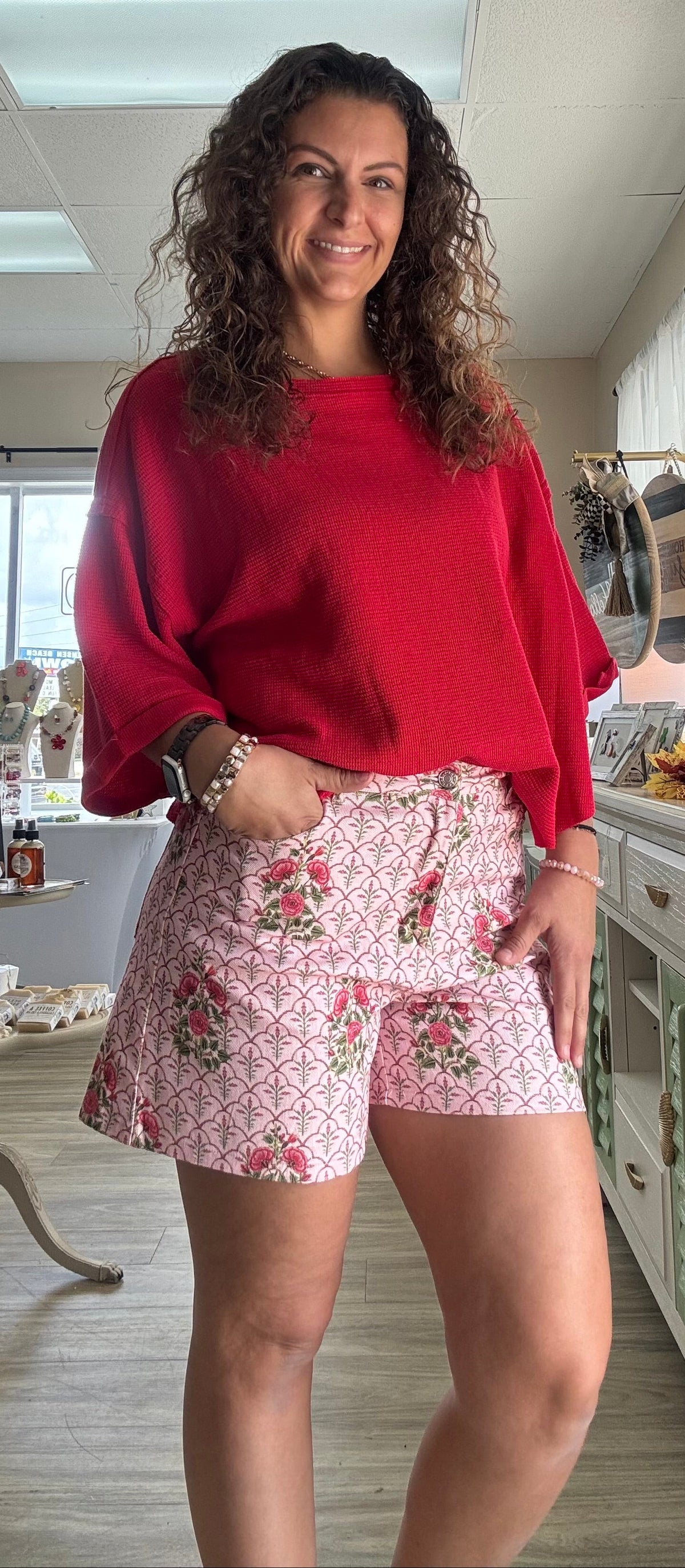 Pink Floral Printed Shorts