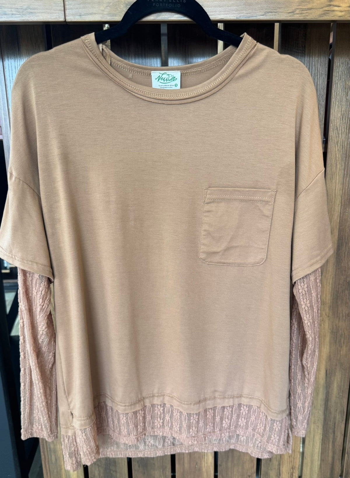 Camel Long Sleeve with Pocket & Lace Details