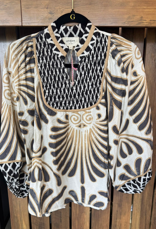 Black, Ivory, and Gold Boho Blouse