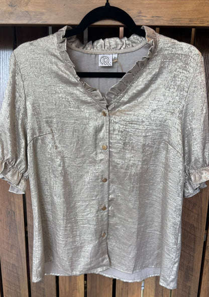 Fashion Apparel Gold Metalic Short Sleeve