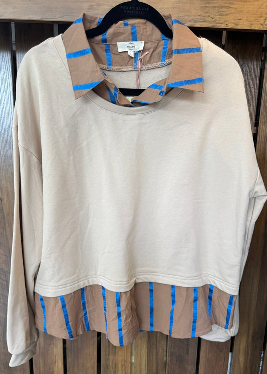 Tan/Blue Striped Blouse