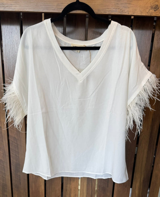 ee-some White Feather Blouse