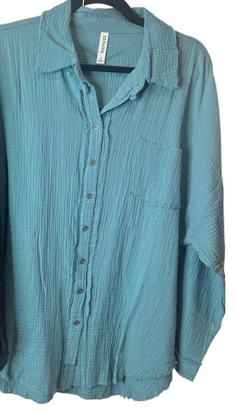 Dusty Teal Gauze Button Up
